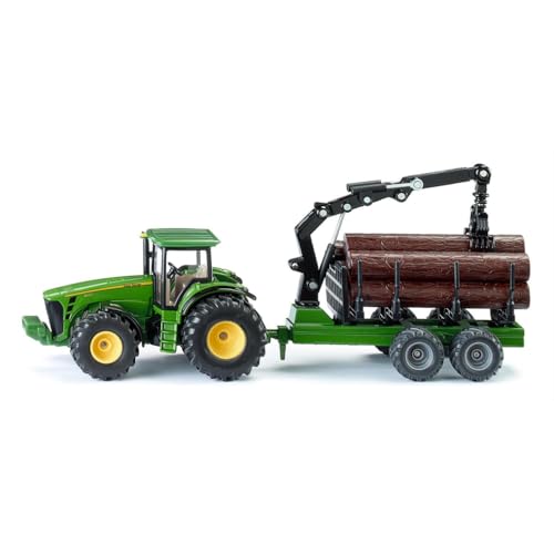 Siku 1954, Trattore John Deere con rimorchio forestale, 1:50, Metallo/Plastica,...