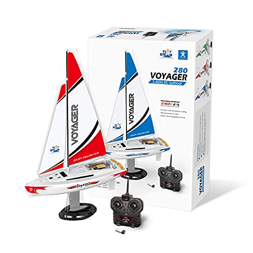 PLAYSTEAM Voyager 280 RC Controlled Wind Powered Sailboat in Red - 17.5' Tall