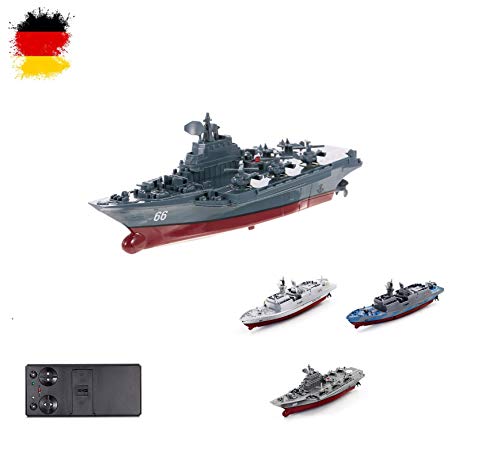 Set completo che include mini nave da guerra telecomandata RC, fregataBatteria...