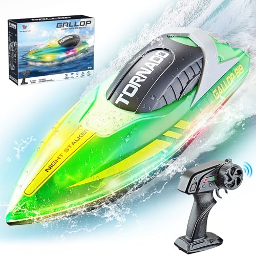 JONRRYIN Barca Telecomandata per Bambini, Impermeabile Barca RC con Luce LED,...