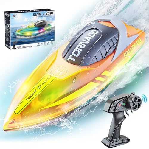 JONRRYIN Barca Telecomandata per Bambini, Impermeabile Barca RC con Luce LED,...