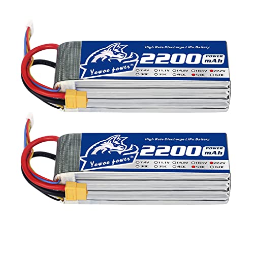 Yowoo 2 Pack 6S 2200mah 50C 22.2V LiPo Batteria con connettore XT60 RC Lipo...